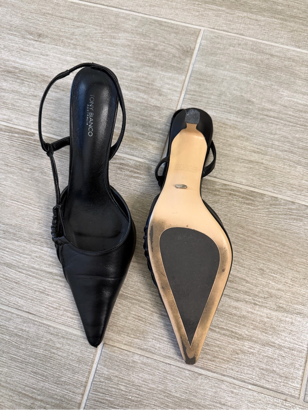 Tony Bianco Black Pointed Slingback Heels - Picture 5 of 6